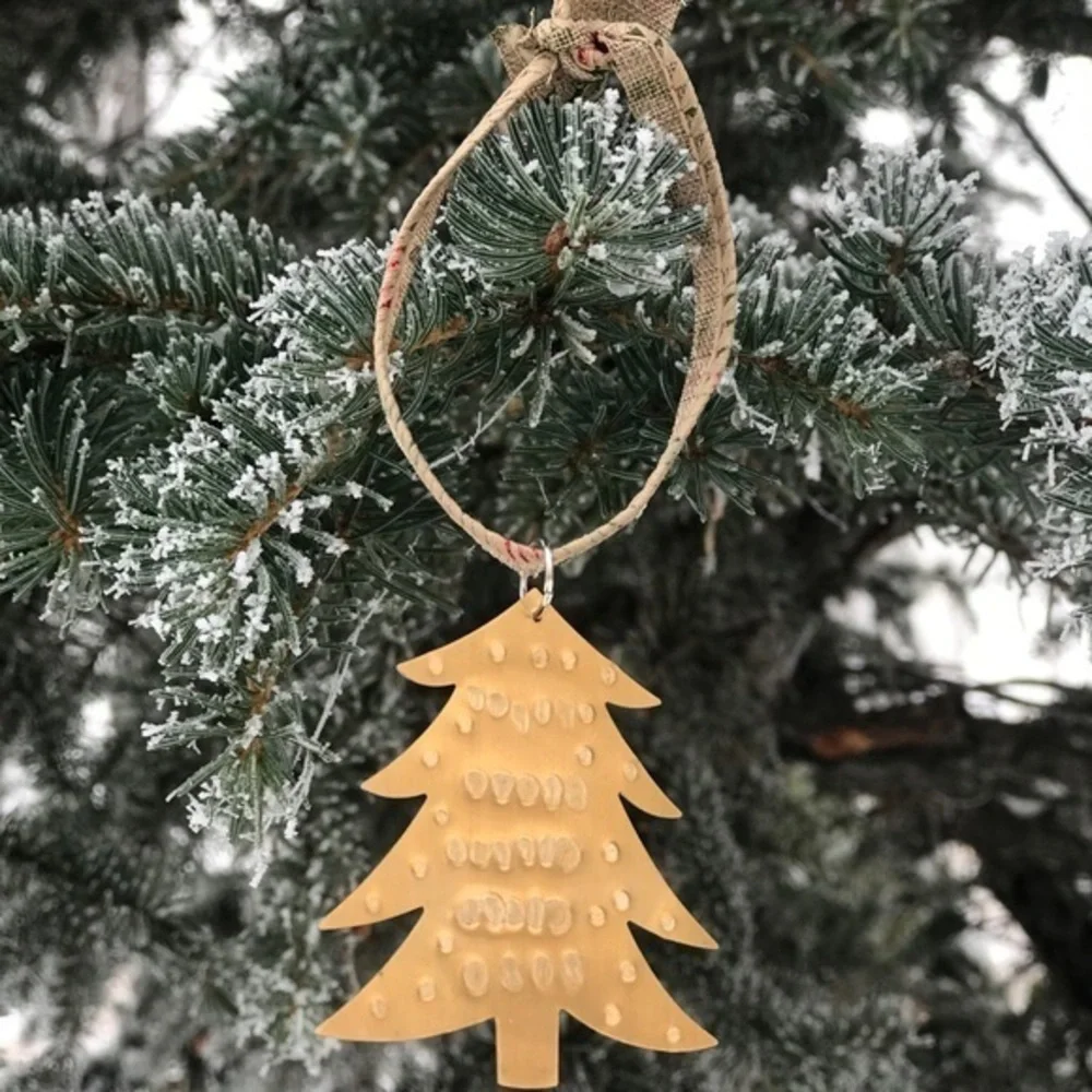 Handmade Personalized stamped gold tree Brass Holiday Christmas Ornament‎